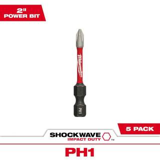 MW SHOCKWAVE Impact Duty 2 in. Phillips #1 Alloy Steel Screw Driver Bit (5-Pack) 48-32-4638