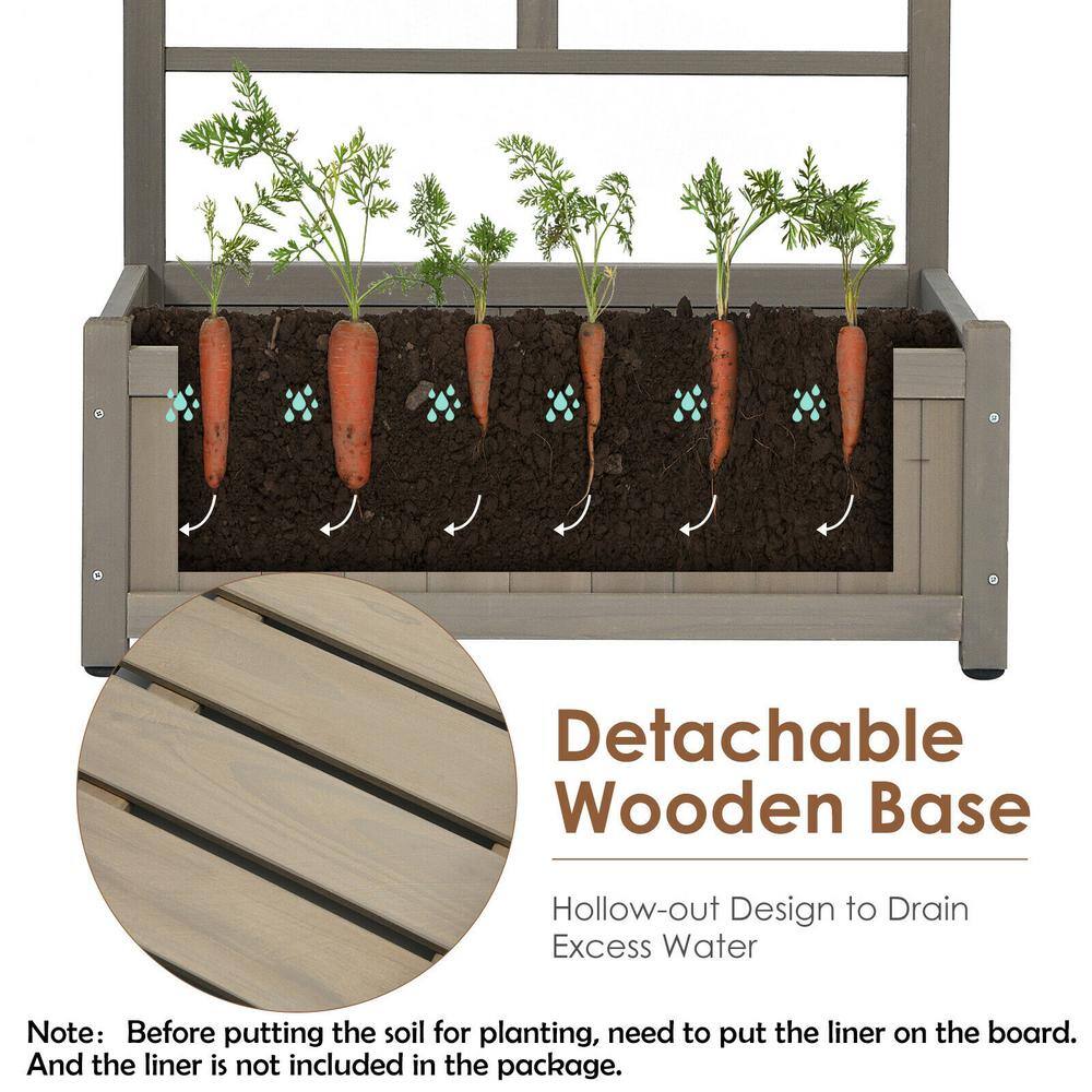 Costway 68 in. Grey Wood Planter Box with Trellis Raised Garden Bed for Climbing Plant (2-Piece) 2*GT3638