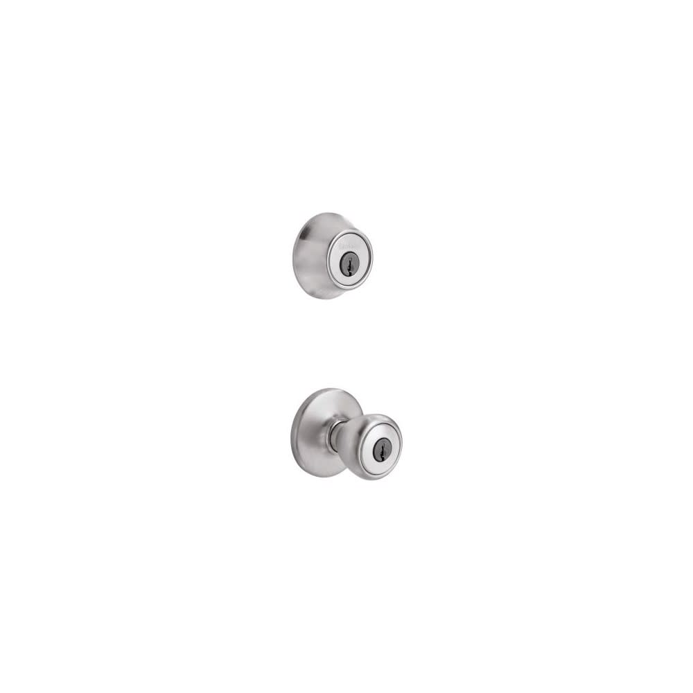 Satin Chrome Tylo Door Knob and Single Cylinder Deadbolt Set