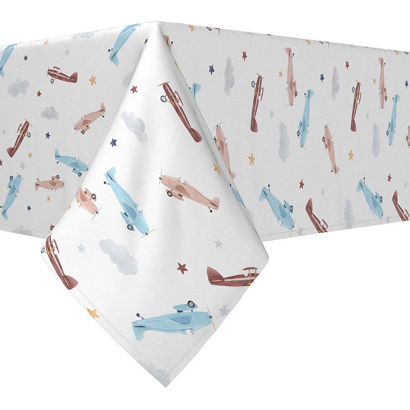 Rectangular Tablecloth， 100% Cotton， 52x104， Watercolor Clouds and Airplanes