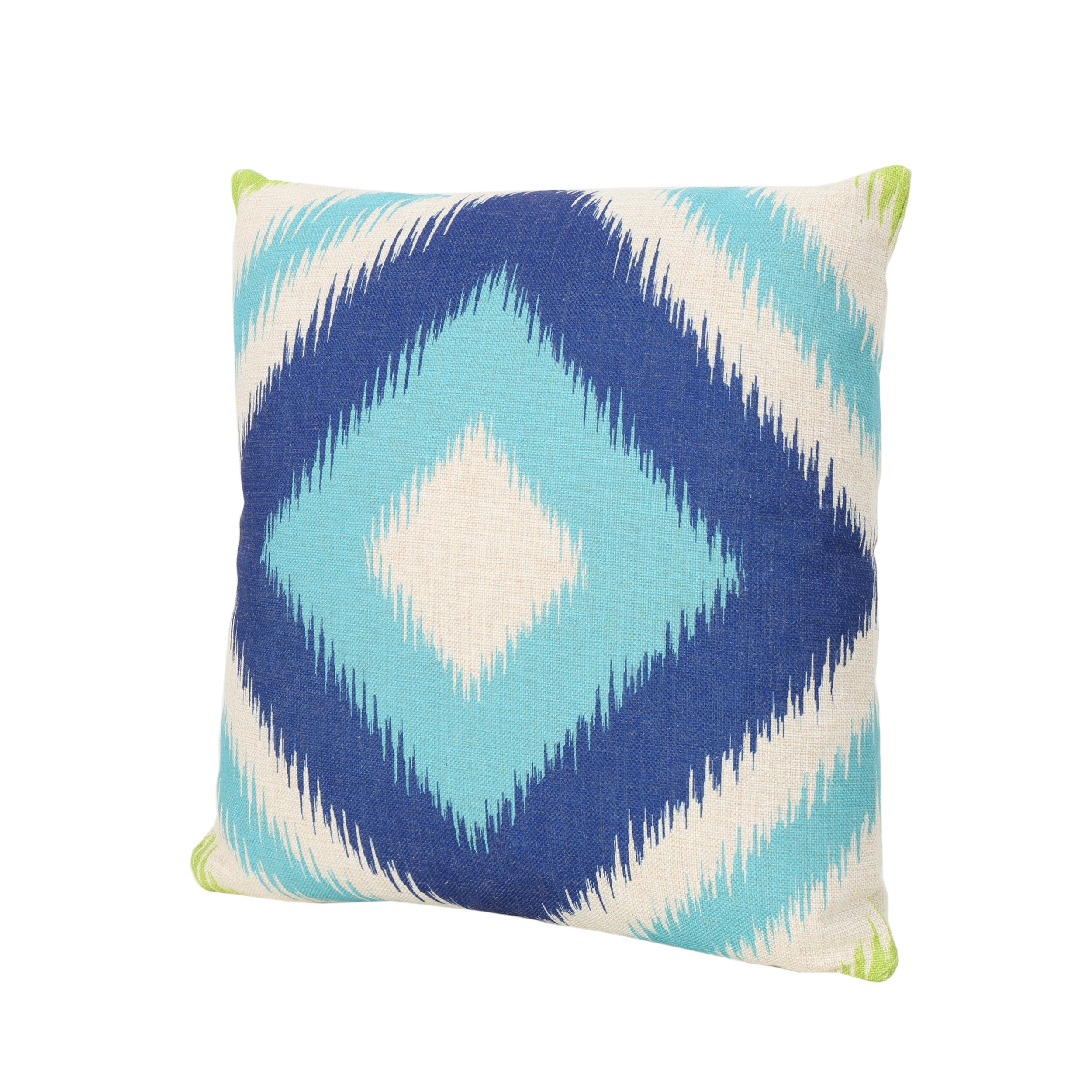 Willy Outdoor Water Resistant 18-inch Square Pillow, Blue / Teal Ikat