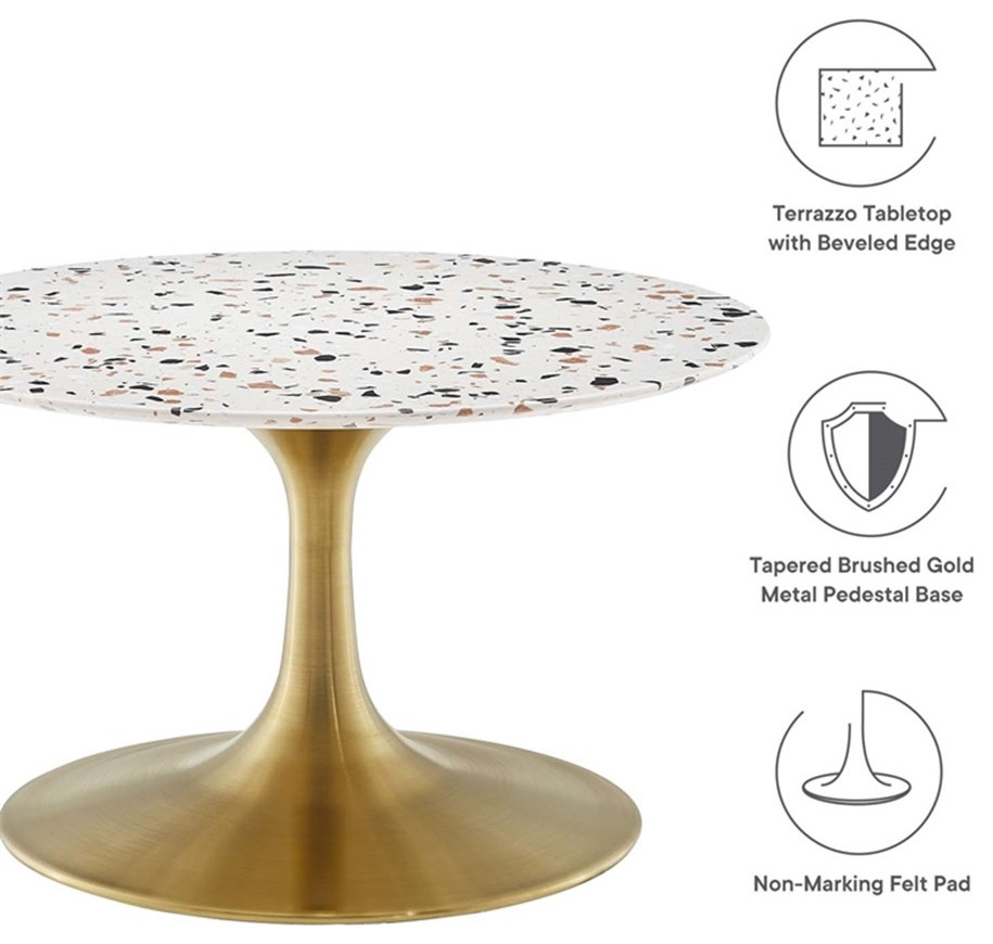 Modway Lippa 28 quotRound Modern Terrazzo  ampMetal Coffee Table in Gold/White   Midcentury   Coffee Tables   by Homesquare  Houzz