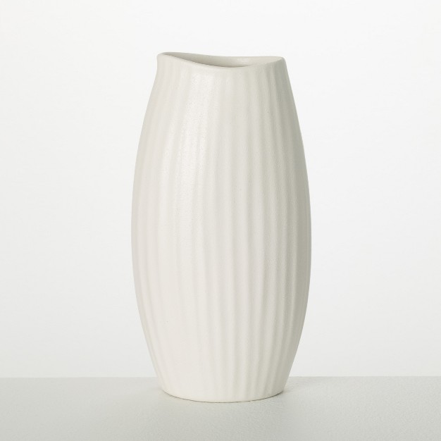 Modern White Ribbed Vase