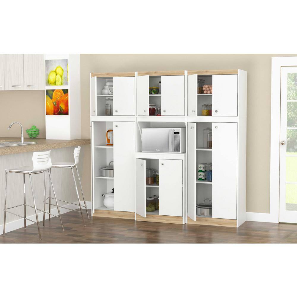 Inval 70.86 in. W x 66.93 in. H x 14.49 in. D Kitchen Storage Utility Cabinet in White and Vienes Oak (3-Piece) KS-GP2