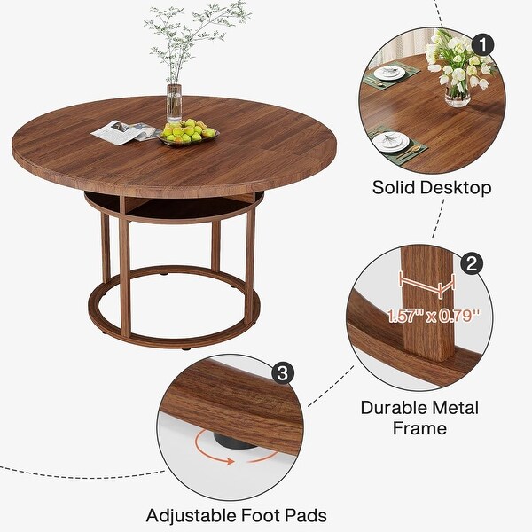 Round Dining Table with Storage for Dinig Room，Kitchen