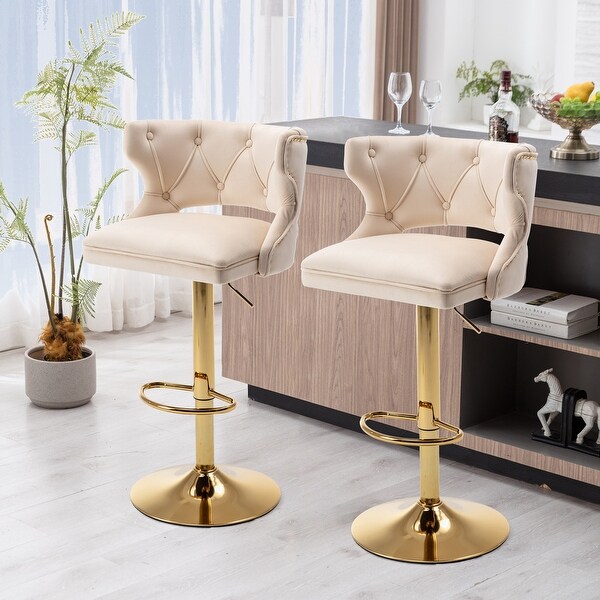 Modern 2PCS Bar Stools With Back and Footrest Counter Height