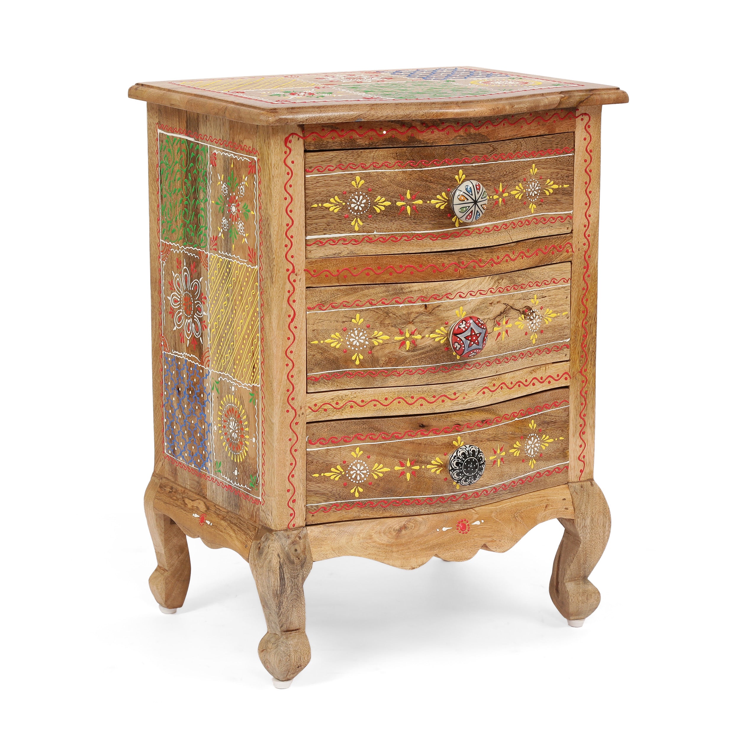 Valdosta Handcrafted Boho Mango Wood 3 Drawer Nightstand