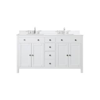 Home Decorators Collection Austen 60in. W x 22in. D x 35in. H Bath Vanity in White Double White Sinks w Cultured Marble White Top Austen 60W