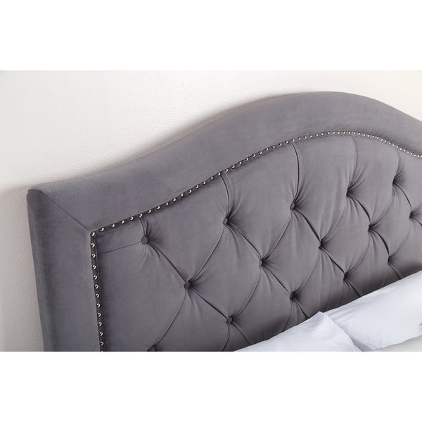 Abbyson Hillsdale Tufted Nailhead Trim Grey Velvet Headboard - - 9834041