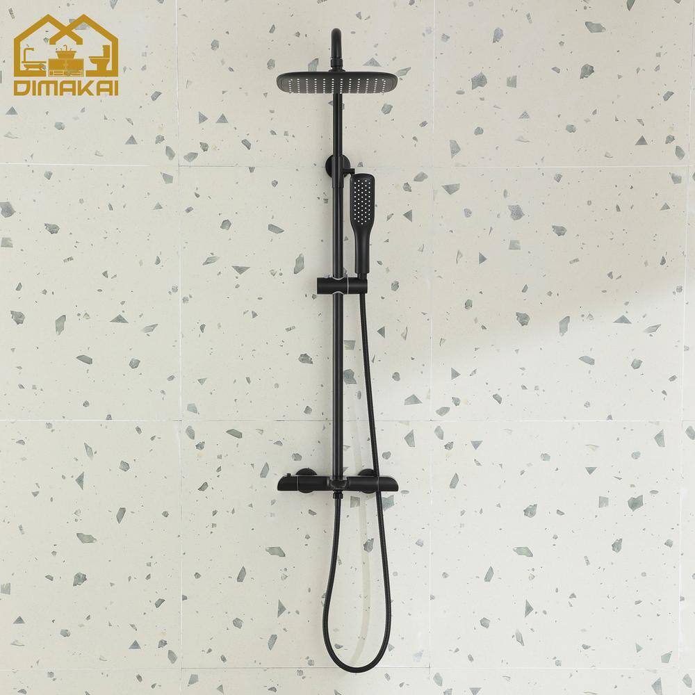 Hlihome 2-Spray Patterns 10 in. 1.5GPM Wall Mounted Dual Shower Heads Shower System with Slide Bar in Matte Black RBDK-8038-MB