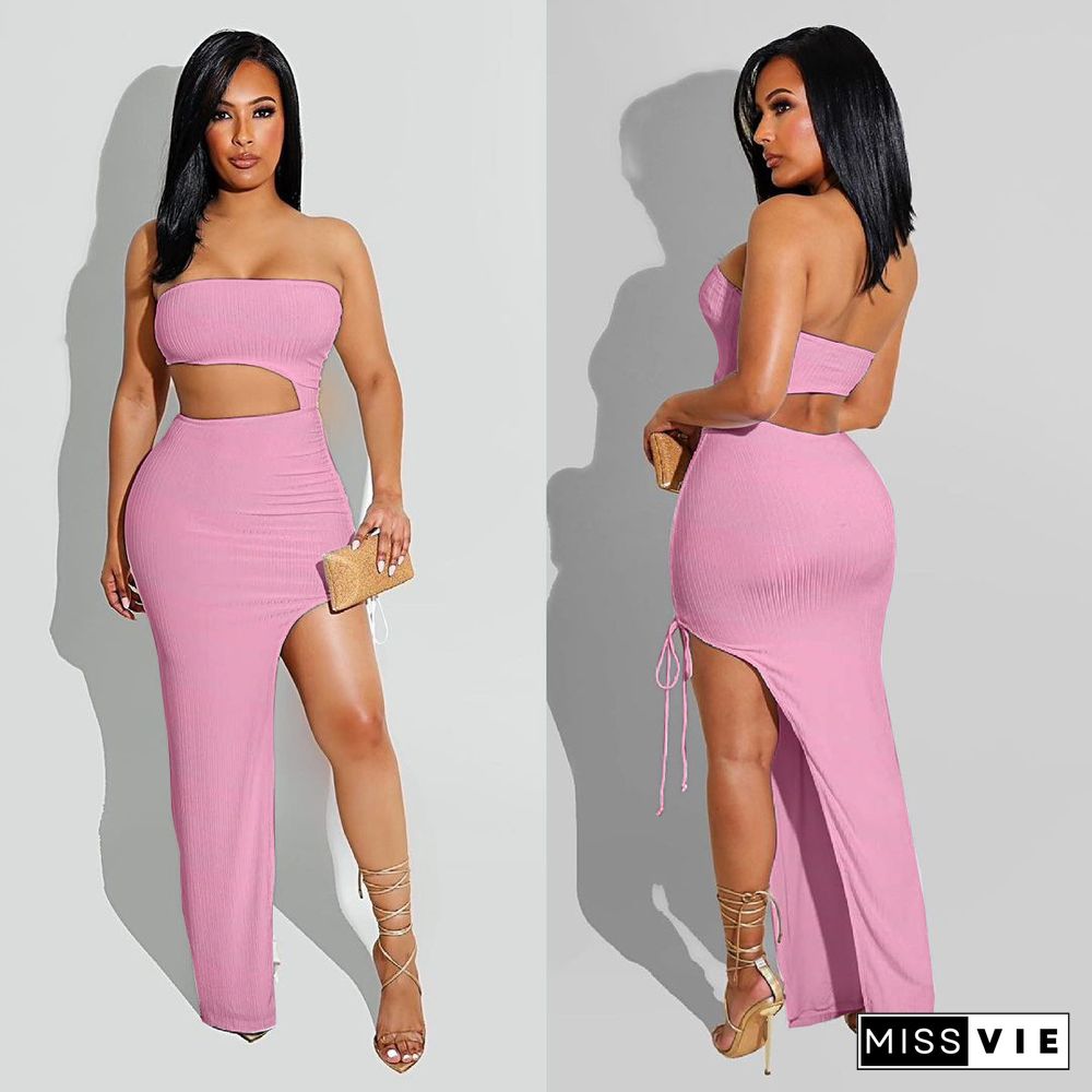 Sexy Strapless Cut Out High Split Party Dress