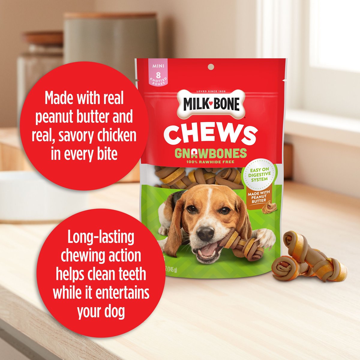 Milk-Bone Gnaw Bones Mini Peanut Butter and Chicken Flavor Dog Treats