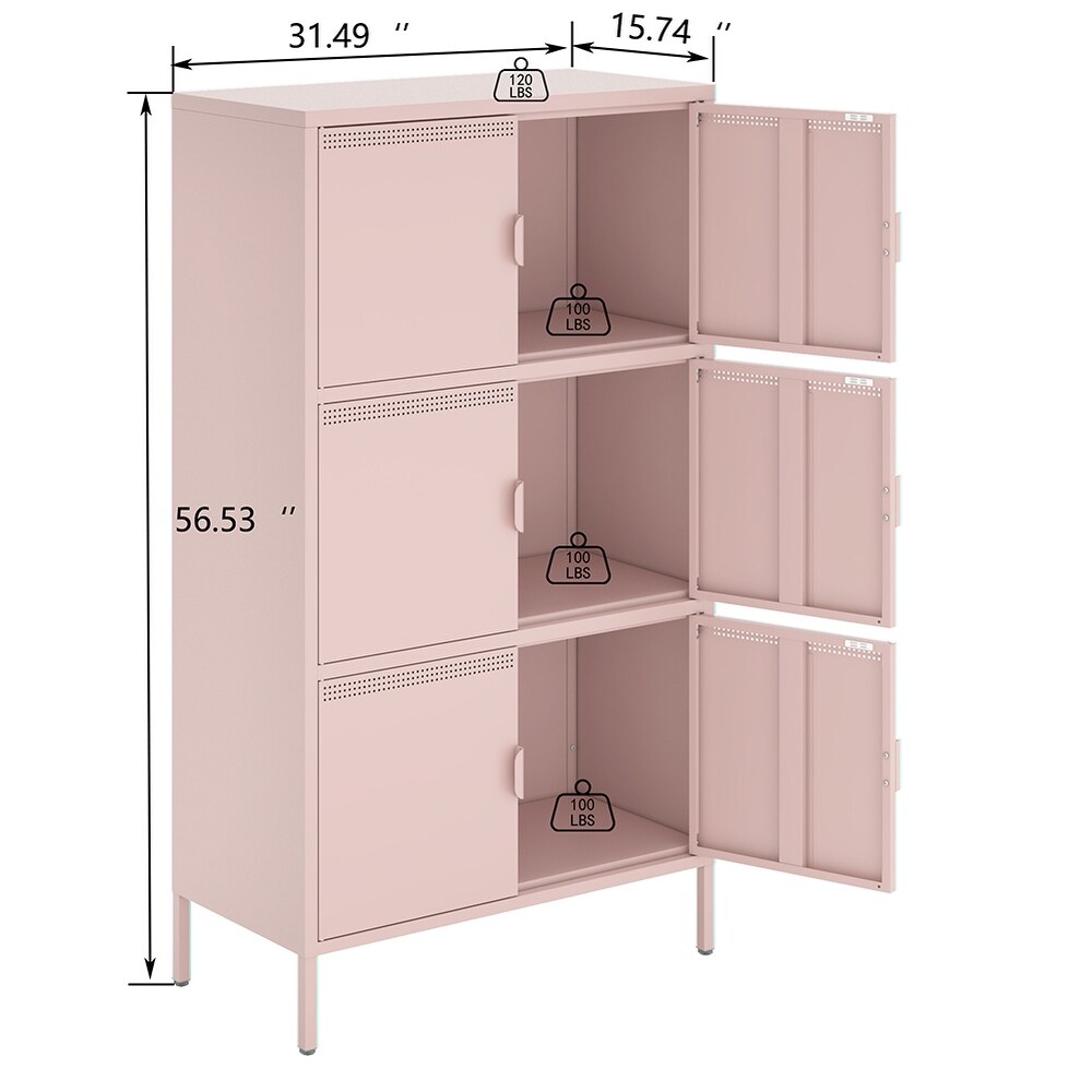 Metal Accent Storage Cabinet with 6 Doors and Adjustable Shelves