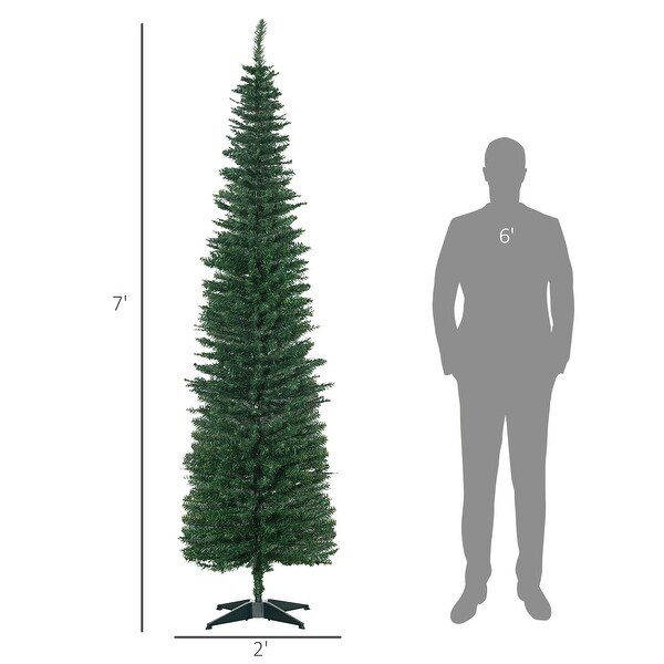 HOMCOM 7' Hinged Noble Fir Unlit Slim Christmas Tree with Stand