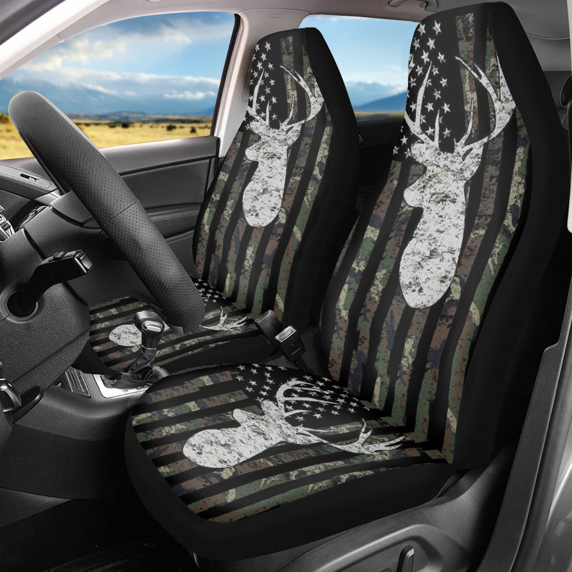 Diaonm American Flag Print Car Seat Covers Universal Fit Most Vehicles Sedans Vans Trucks Camouflage Hunting Deer Print Automotive Interior Accessories