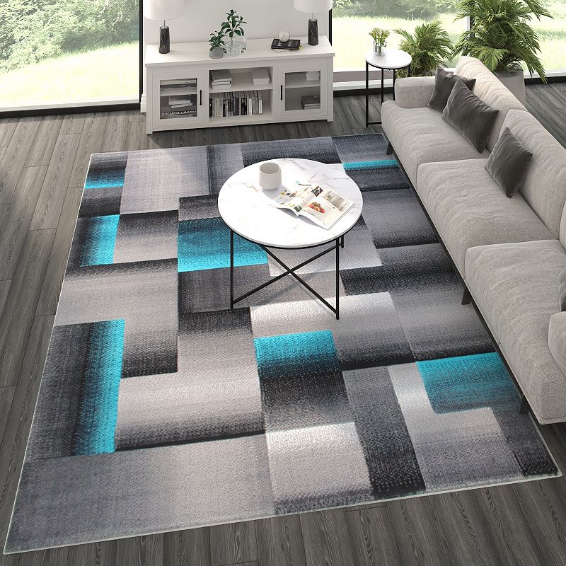 Masada Rugs Masada Rugs Trendz Collection 8'x10' Modern Contemporary Area Rug in Turquoise， Gray and Black-Design Trz861