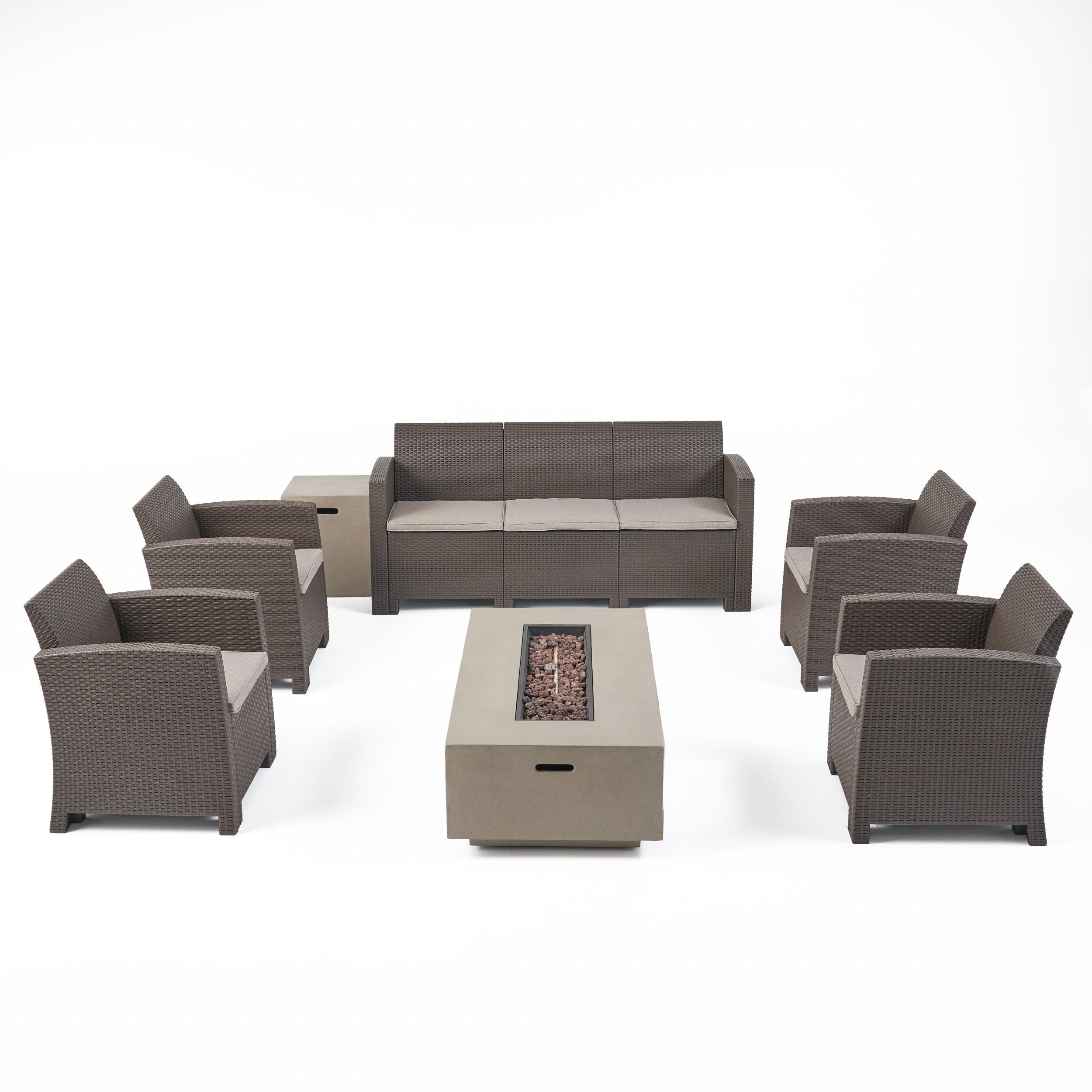 Ken 7-Seater Outdoor Chat Set with Fire Pit