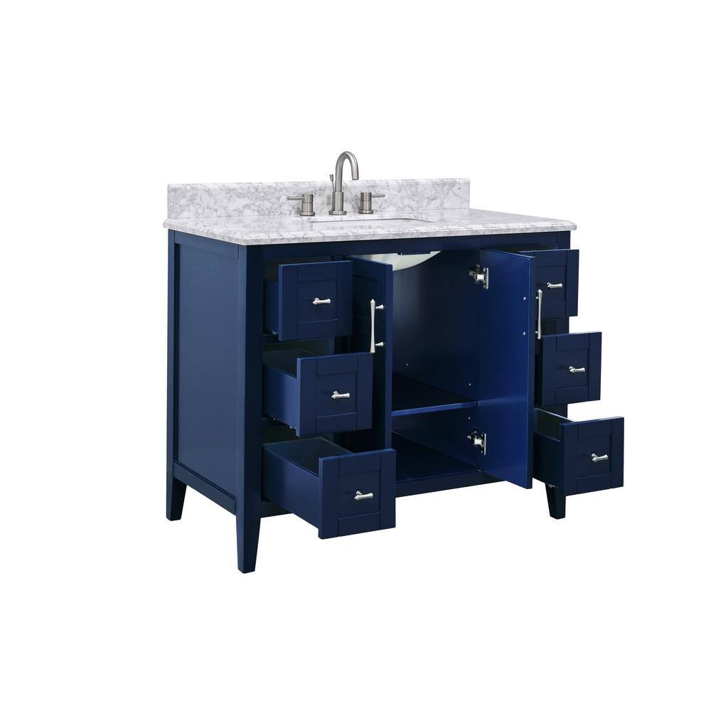 Home Decorators Collection Sturgess 43 in. W x 22 in. D x 35 in. H Bathroom Vanity in Navy Blue with Carrara White Marble Top 19111-VS43-NB