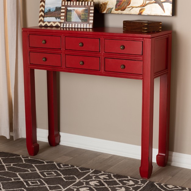 Pomme Accent 6 Drawer Console Table Red Baxton Studio