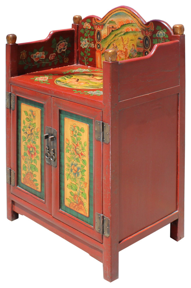 Chinese Tibetan Vintage Floral Animals Graphic Shrine Offer Table Cabinet cs5734   Asian   Accent Chests And Cabinets   by Golden Lotus Antiques  Houzz