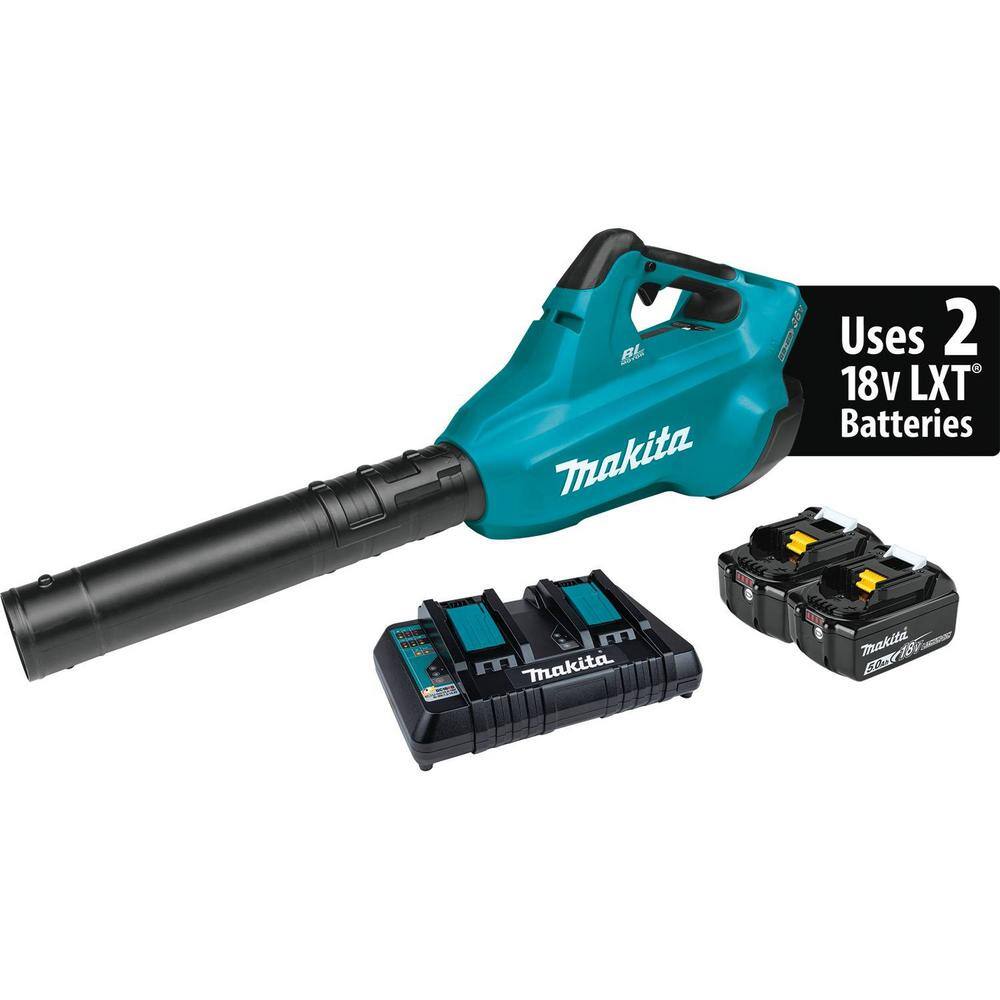 Makita 120 MPH 473 CFM 18V X2 (36V) LXT Lithium-Ion Brushless Cordless Leaf Blower Kit with 2 Batteries 5.0Ah and Charger XBU02PT