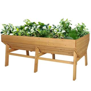 VEIKOUS 70 in. L Oversized Wooden Raised Garden Bed With Funnel Design and Liner Natural PG0102-04NW-2