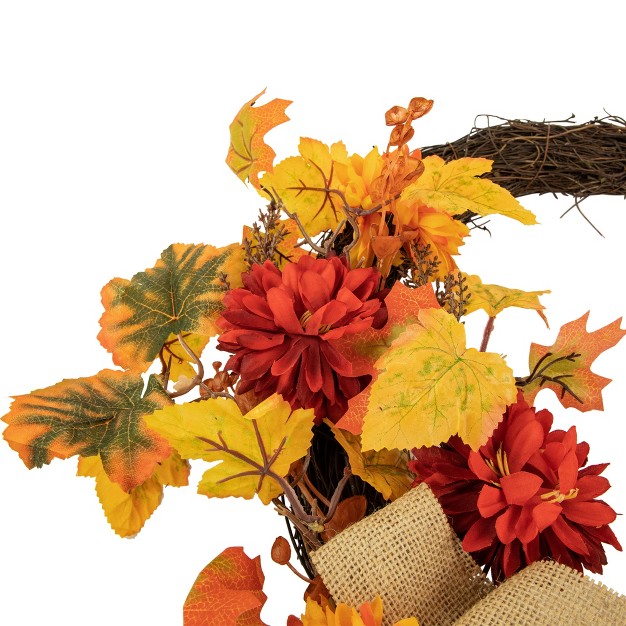 Fall Foliage With Mum Flowers Artificial Thanksgiving Twig Wreath Unlit