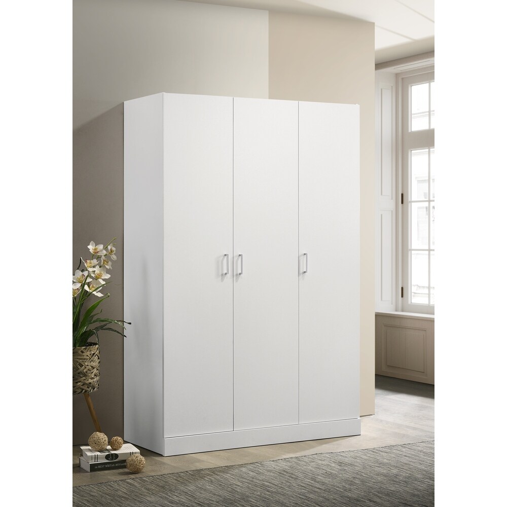 Declan White 3 Door Wardrobe Cabinet Armoire with Storage Shelves and Hanging Rod