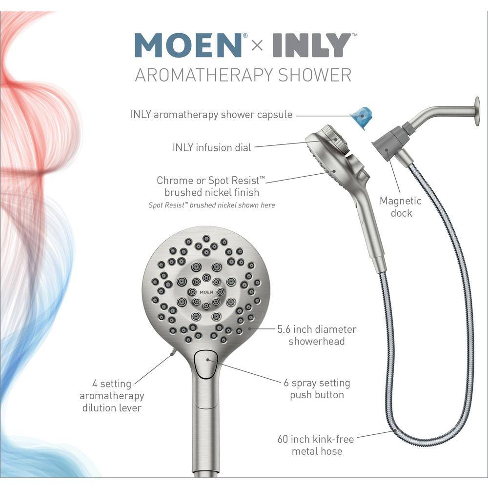 MOEN Aromatherapy 6-Spray 5.6 in. Single Wall Mount Handheld Shower Head with INLY Shower Capsules and Magnetix in Chrome IN208H2