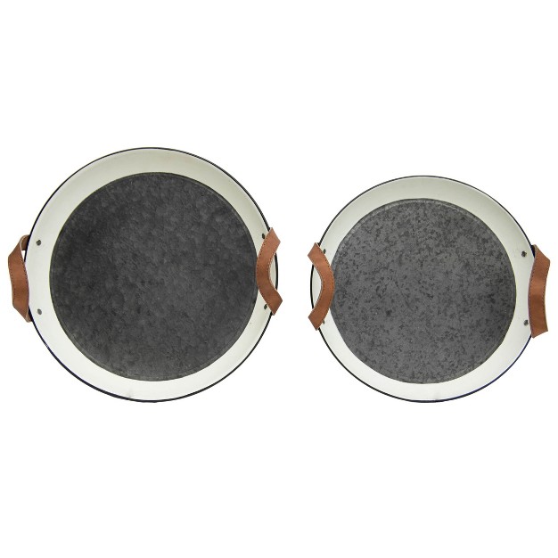 Set Of 2 Multi Metal amp Faux Leather Trays Foreside Home amp Garden