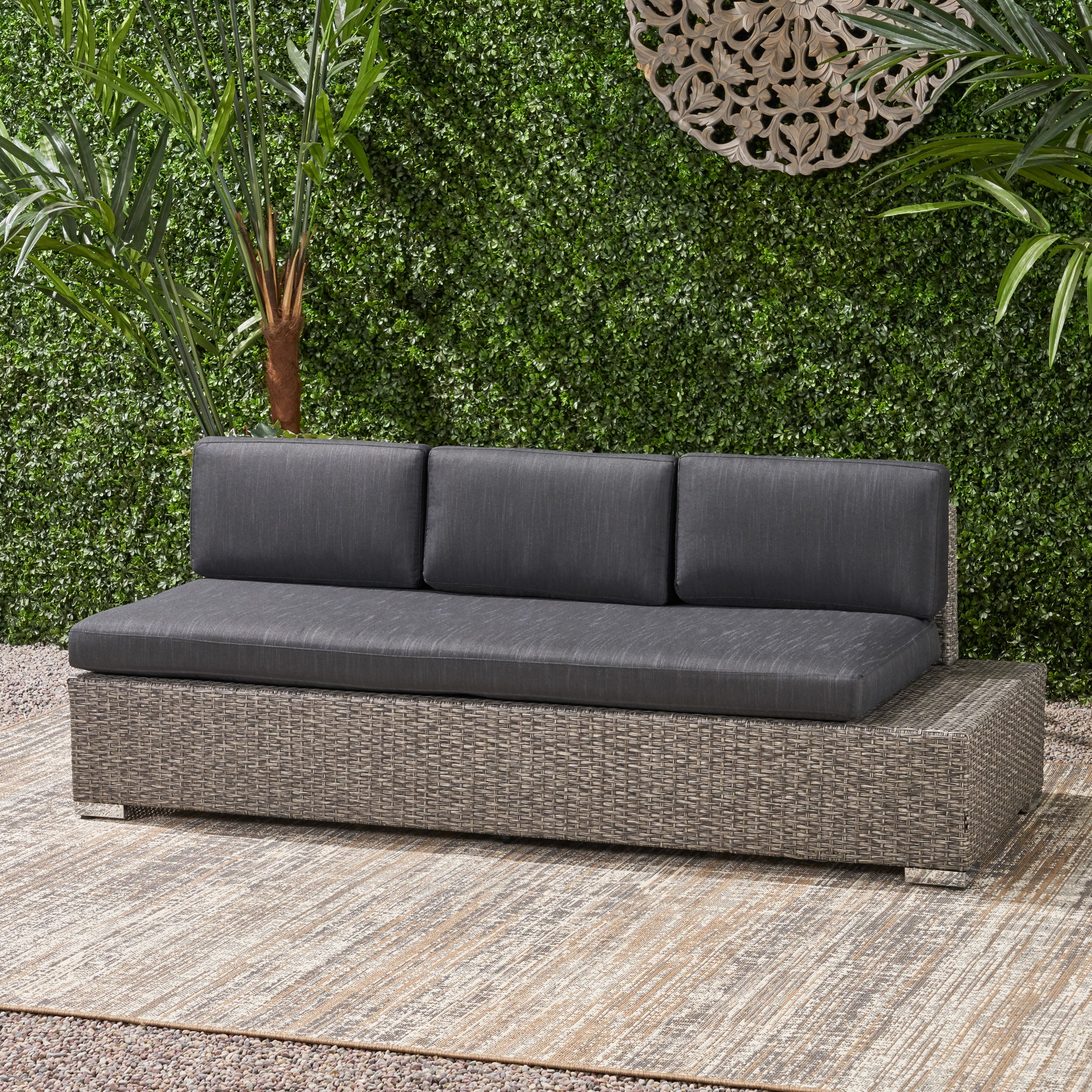 Stuart Outdoor 3 Seater Wicker Right Sofa, Mixed Black with Dark Grey Cushions