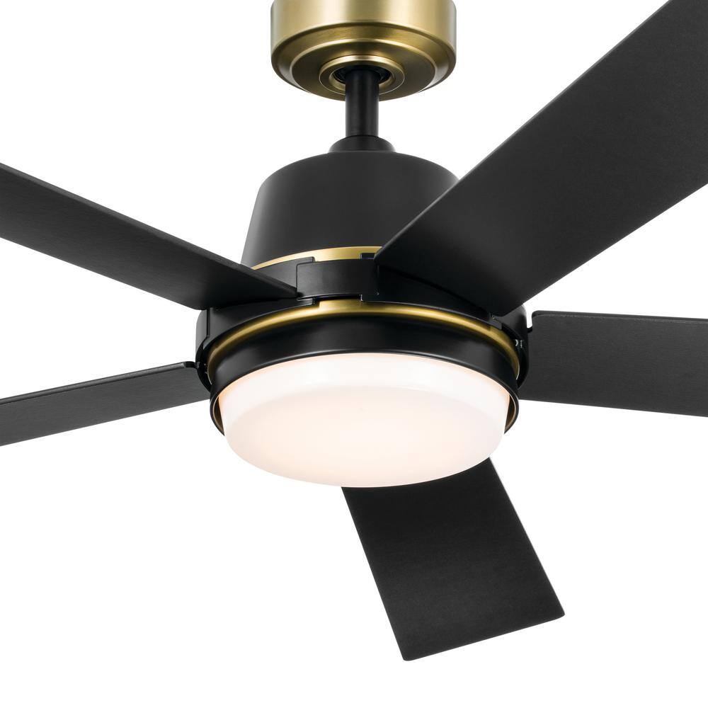 KICHLER Grace 52 in. Integrated LED Indoor Satin Black Down Rod Mount Ceiling Fan with Light and Remote 300316SBK