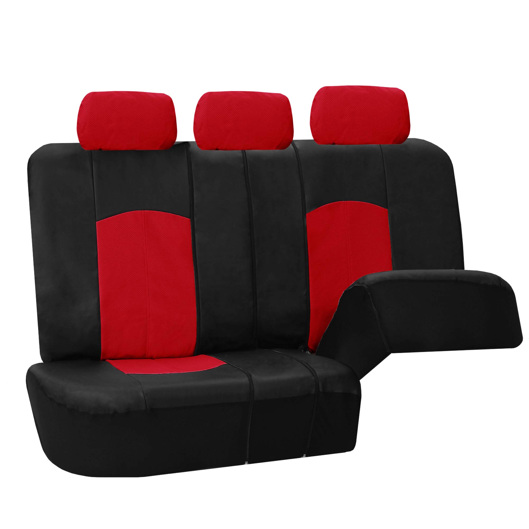 FH Group， Red Black Deluxe Leather Seat Covers Full Set w/ Free Air Freshener， Airbag Compatible / Split Bench Covers