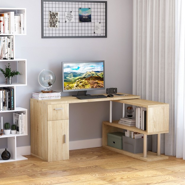 Homcom L shaped Rotating Computer Desk Home Office Study Workstation With Storage Shelves Cabinet And Drawer For Home amp Office