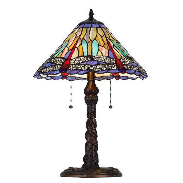 Metal resin Table Lamp With  Art Glass Shade Dark Bronze Cal Lighting