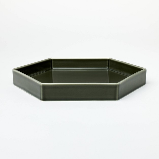 Ceramic Reactive Glaze Tray Green Designed With Studio Mcgee