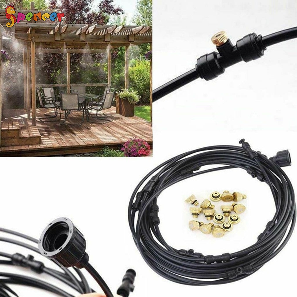 Spencer 6M/20FT Outdoor Patio Water Mister Misting Cooling System Garden Water Irrigation Brass Mist Nozzles for Patio Yard Lawn