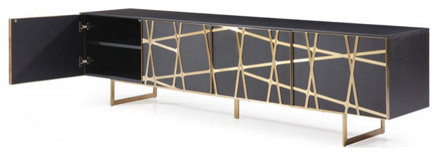 Pierrick Modern Black Oak and Champagne Gold TV Stand   Contemporary   Entertainment Centers And Tv Stands   by Rustic Home Furniture Deco  Houzz