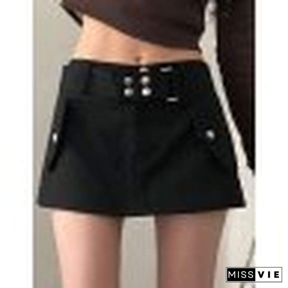 Belted Denim Cargo Mini Skirt