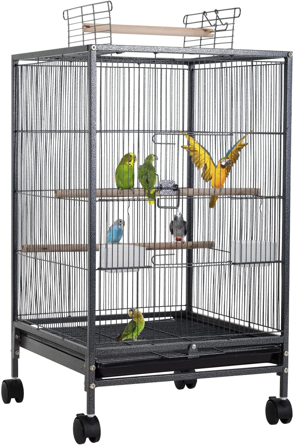 BestPet 35-Inch Wrought Iron Bird Cage with Play Open Top and Rolling Stand，Black