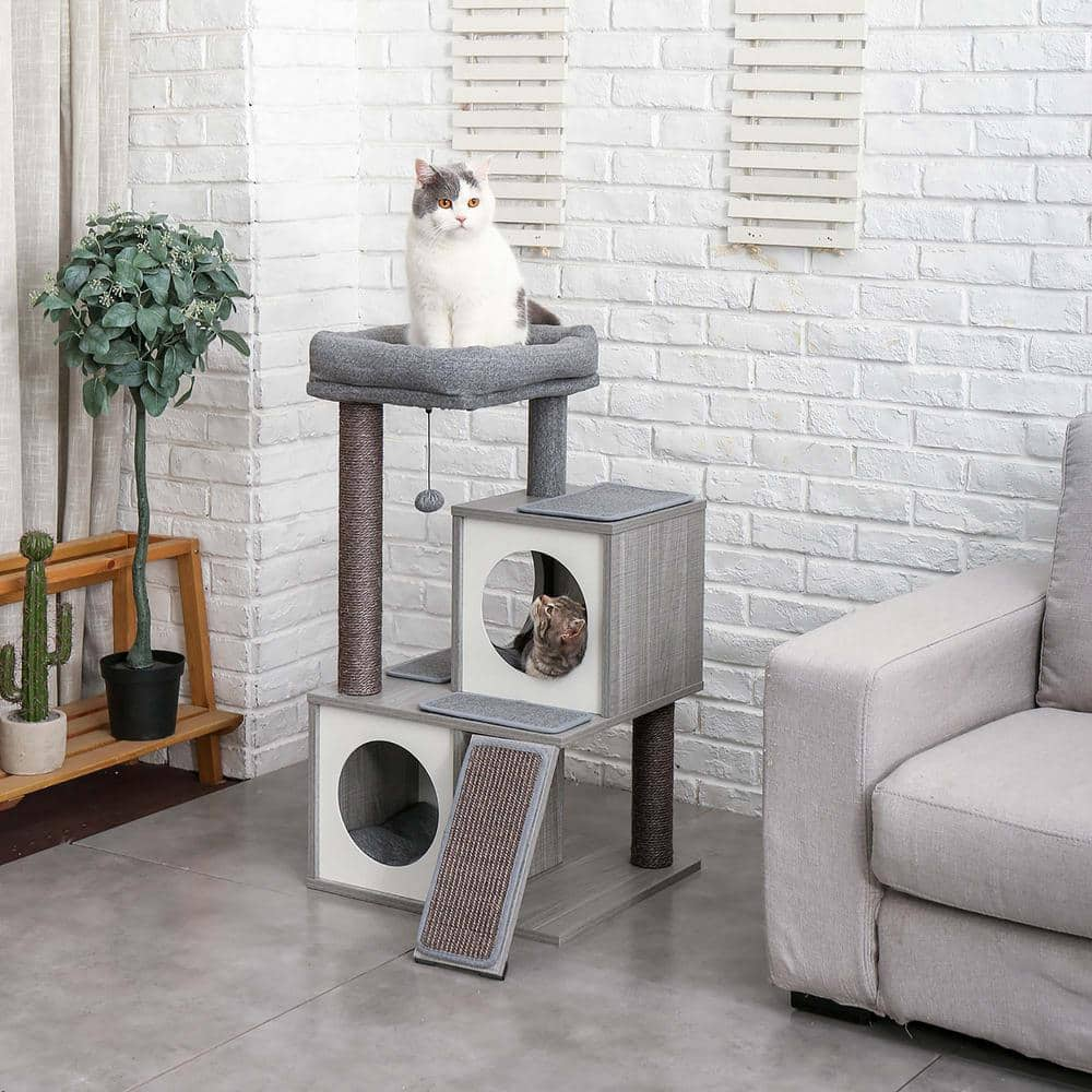 Foobrues Gray Pet Cat Scratching Posts and Trees Cat Houses PSL-23170284