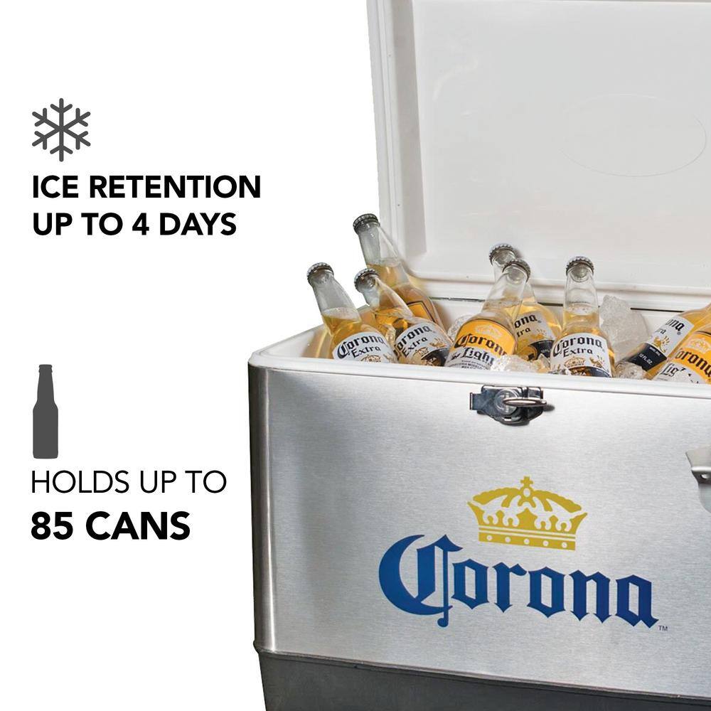 Koolatron Corona Ice Chest Beverage Cooler with Bottle Opener 51L (54 qt.) 85 Can Capacity Silver and Black CORIC-54