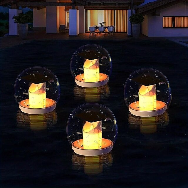 Solar Floating Pool Lights Waterproof Pond Flickering Lights Outdoor Garden Decoration Remote Control Flame Lights Wishing Lights