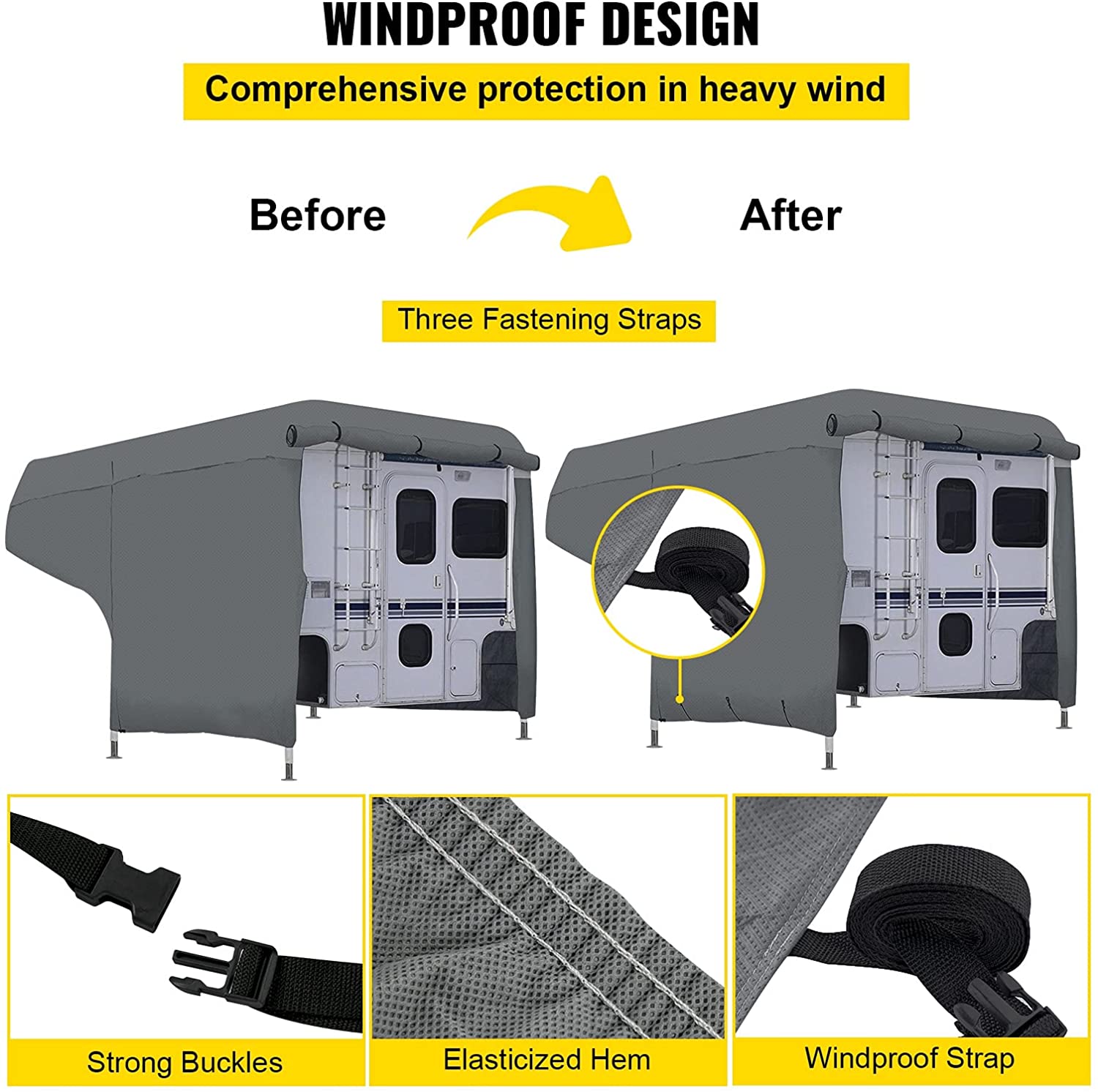 VEVOR 8'-10' Windproof RV，Trailer，Travel Trailer Cover， Extra-Thick 4 Layers Durable， Waterproof Ripstop Anti-UV for RV Motorhome with Adhesive Patch and Storage Bag