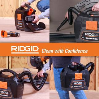 RIDGID 3 Gallon 18-Volt Cordless Handheld WetDry Shop Vacuum (Tool Only) with Filter Expandable Locking Hose and Accessories WD0319