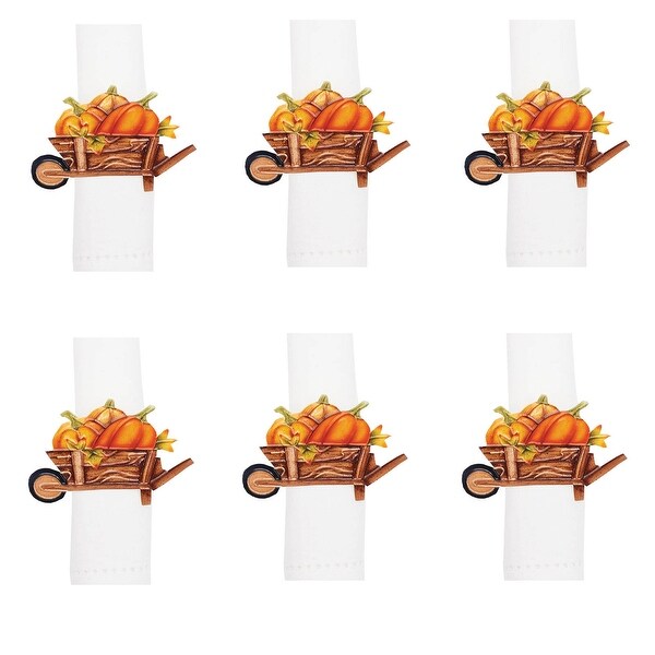 Pumpkin Wheelbarrow Napkin Ring Set of 6