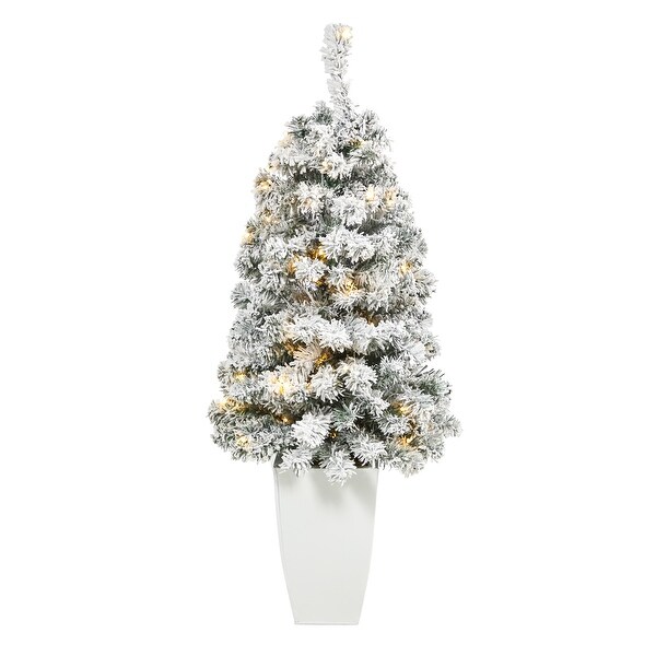 3.5' Flocked Artificial Christmas Tree with 50 Clear LED in Planter