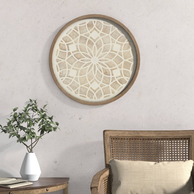 Leah Round Two tone Medallion Wall Decor Natural white Madison Park