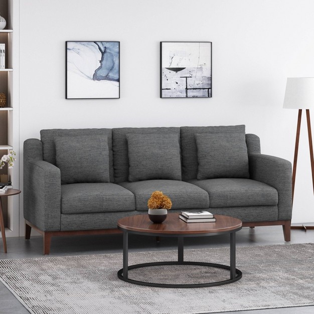 Elliston Contemporary Fabric 3 Seater Sofa With Accent Pillows Christopher Knight Home