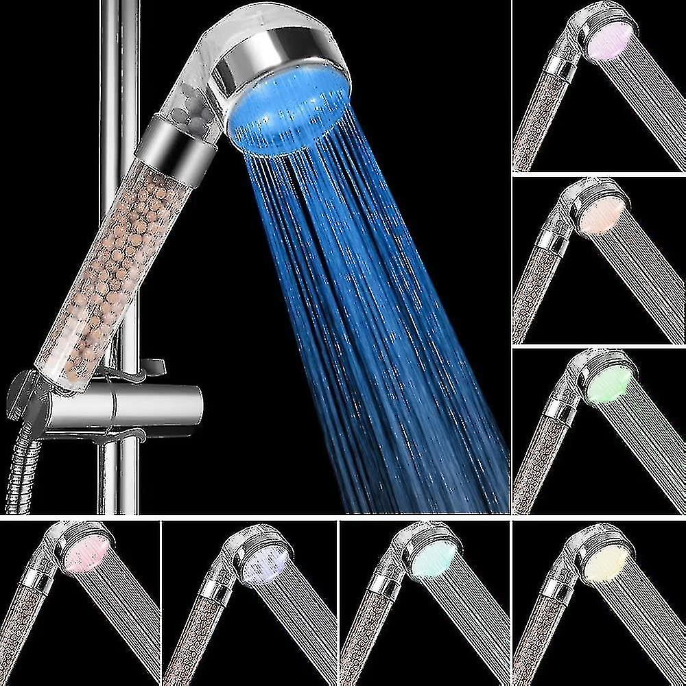 Led Hand Shower Water-saving Shower Head Temperature 3 Color Changing Shower Head With Fliter - Larg